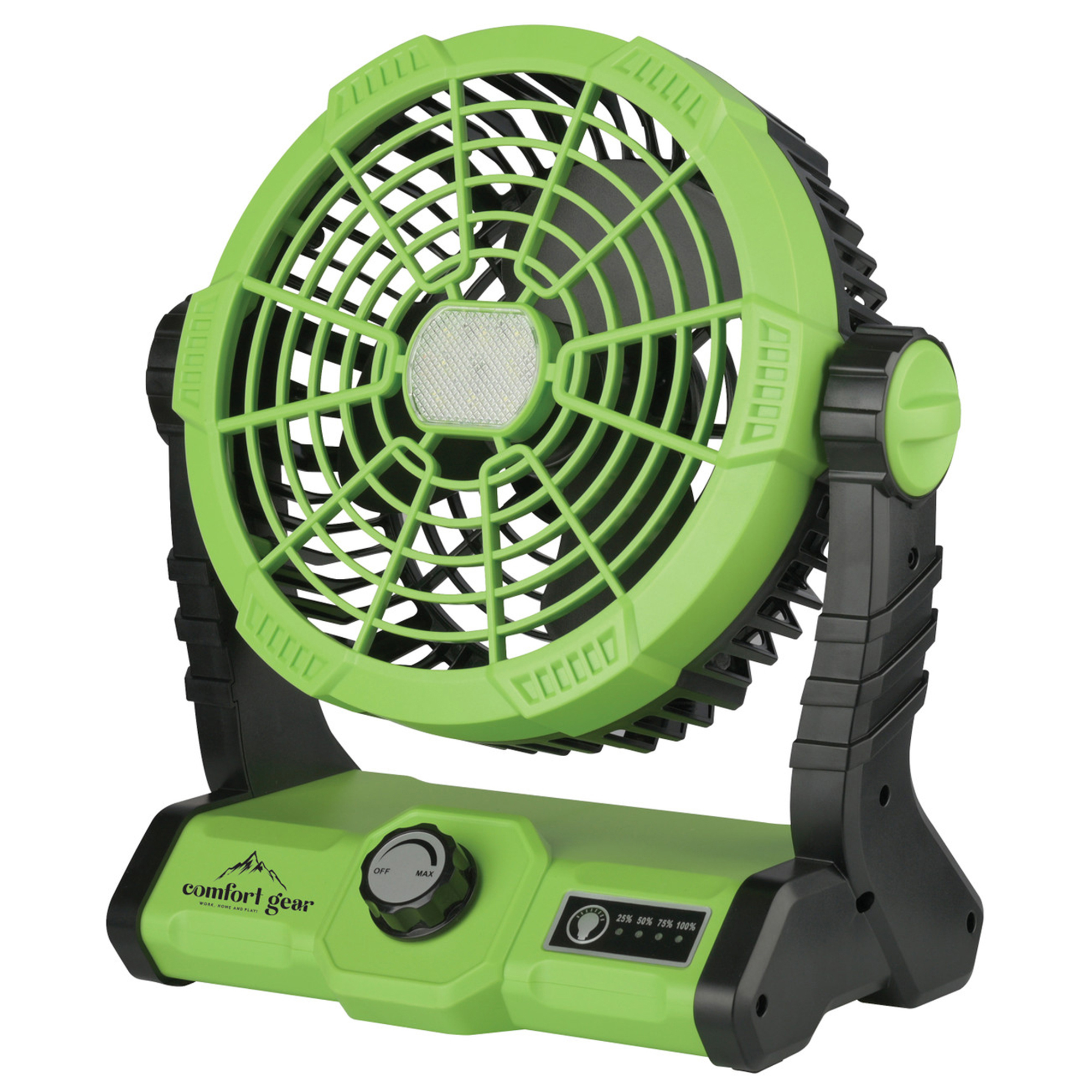 Comfort Gear Variable-Speed Rechargeable Utility Floor Fan with LED Light — 8in., USB Charging Port, Model# FRC25